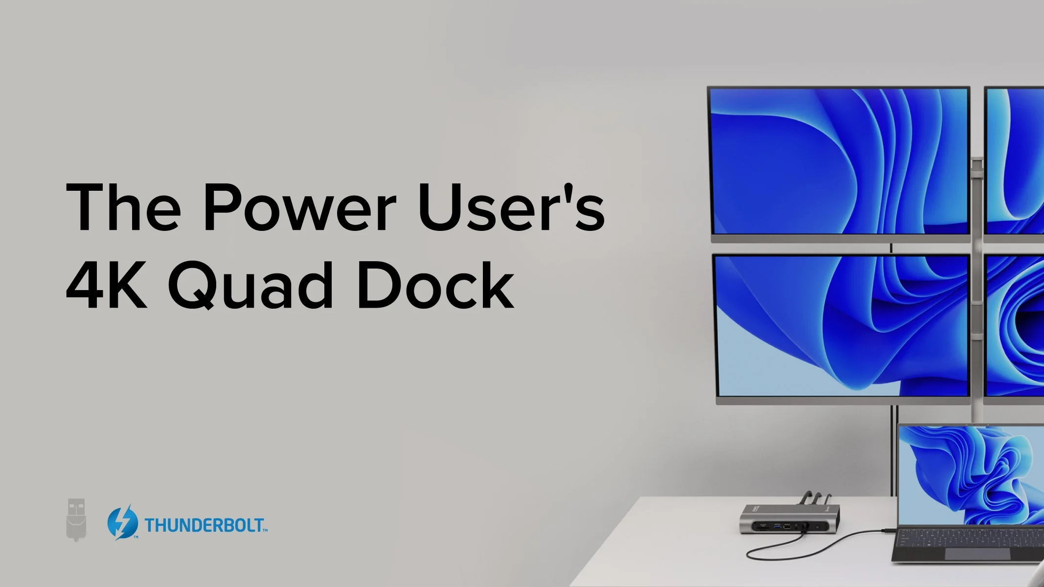 Thunderbolt quad display dock connected to a laptop and multiple displays